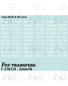Virgin Class 86, 87 & 90 Numbersets/Detailing