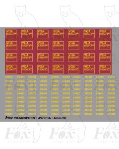 EWS VGA Van Data Panels/TOPS Numbersets