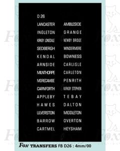 DESTINATION SCREENS - RIBBLE (NORTH)