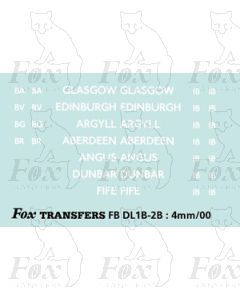 BRANCH NAMES - GLASGOW, EDINBURGH, ARGYLL, ABERDEEN, ANGUS, DUNBAR, FIFE