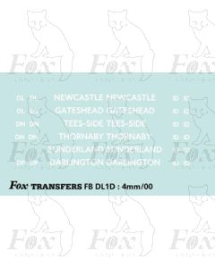 BRANCH NAMES - NEWCASTLE, GATESHEAD, TEESIDE, THORNABY, SUNDERLAND, DARLINGTON