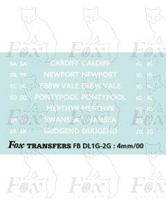 BRANCH NAMES - CARDIFF, NEWPORT, EBBW VALE, PONTYPOOL, MERTHYR, SWANSEA, BRIDGEND