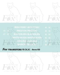 BRANCH NAMES - IRISH FERRY, PRESTON, BLACKBURN, WHITEHAVEN, CARLISLE, BARROW