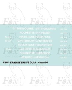 BRANCH NAMES - SITTINGBOURNE, ROCHESTER, MAIDSTONE, CANTERBURY, FOLKESTONE, GUILDFORD, TONBRIDGE, BRIGHTON