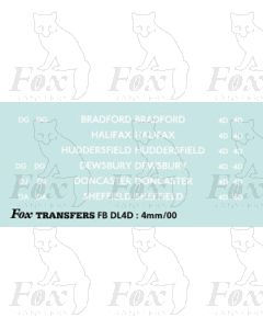 BRANCH NAMES - BRADFORD, HALIFAX, HUDDERSFIELD, DEWSBURY, DONCASTER, SHEFFIELD