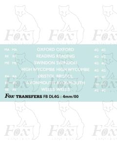 BRANCH NAMES - OXFORD, READING, SWINDON, HIGH WYCOMBE, BRISTOL, AVONMOUTH, WELLS