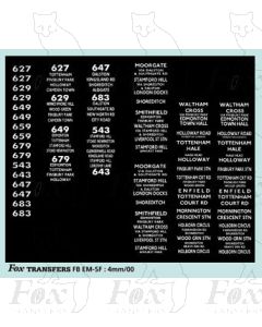 TROLLEYBUS ROUTE BLIND SET - 627, 629, 649, 659, 679, 543, 643, 647, 683