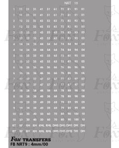 White Fleet number set - RT, RF, RM, RML, DMS 2 DM plus pairs 01-100