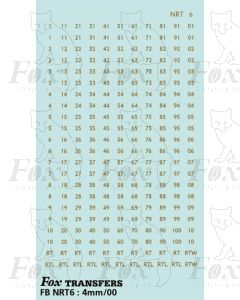 Gold Fleet numbers - RT, RTL 1, RTW plus pairs 01-100