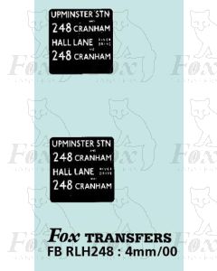 DESTINATION SCREENS - UPMINSTER STN - CRANHAM - HALL LANE 