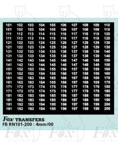 Numberplate Numbers - (101-200) - white on black