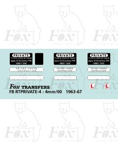 DESTINATION SCREENS - Lower case private blind with L plates (1963-1967)