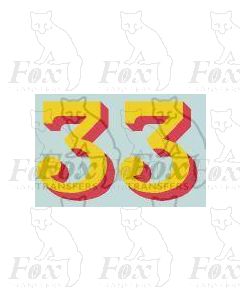 (14.75mm high) Yellow/red shadow - 1 pair number 3