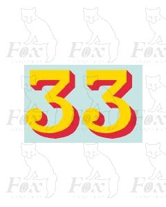 (24mm high) Yellow/red shadow - 1 pair number 3