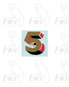(15mm high) Gold/red/black/white - 1 x number 5