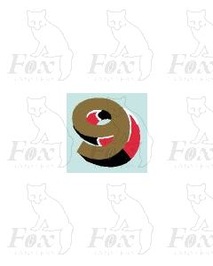(5.25mm high) Gold/red/black/white - 1 x number 9