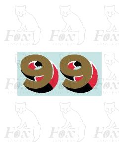 (23mm high) Gold/red/black/white - 1 pair number 9