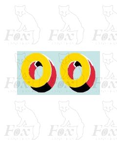 (44mm high) Yellow/red/black/white - 1 pair number 0