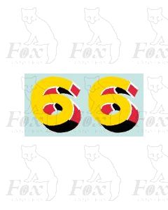 (15.5mm high) Yellow/red/black/white - 1 pair number 6
