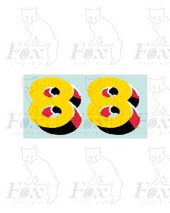(30.5mm high) Yellow/red/black/white - 1 pair number 8