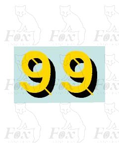 Yellow/black with shadow & highlight (11.7mm high) 1 pair number 9