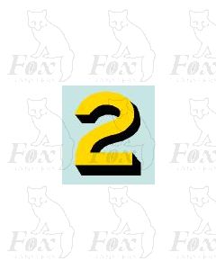 (22mm high) Yellow/black with shadow 1 x number 2