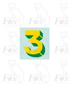 (22mm high) Yellow/green with shadow & highlight 1 x number 3