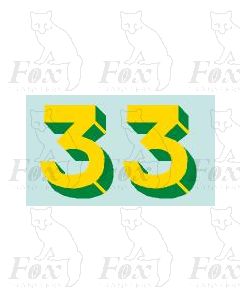 Yellow/green with shadow & highlight (33.5mm high) 1 pair number 3