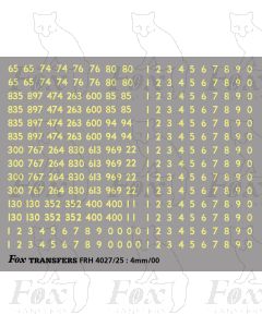 Coaching stock rake set numbering and numbersets - off white