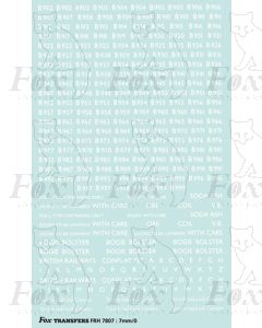 Freight Vehicle Running Numbersets with prefixes