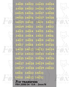 Cabside numbersets for Bulleid Light Pacifics WC/BB